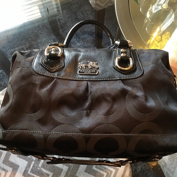 Authentic Black leather and cloth Coach bag - Picture 2 of 6